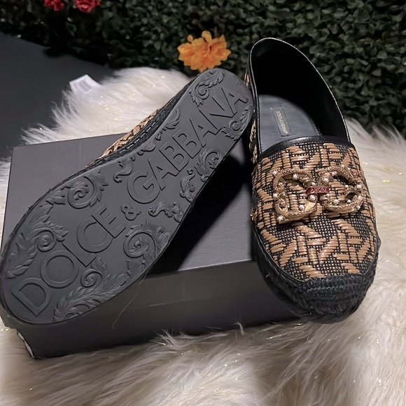 Dolce & Gabbana Braided Raffia Espadrilles With Dg Amore Logo - Picture 4 of 12